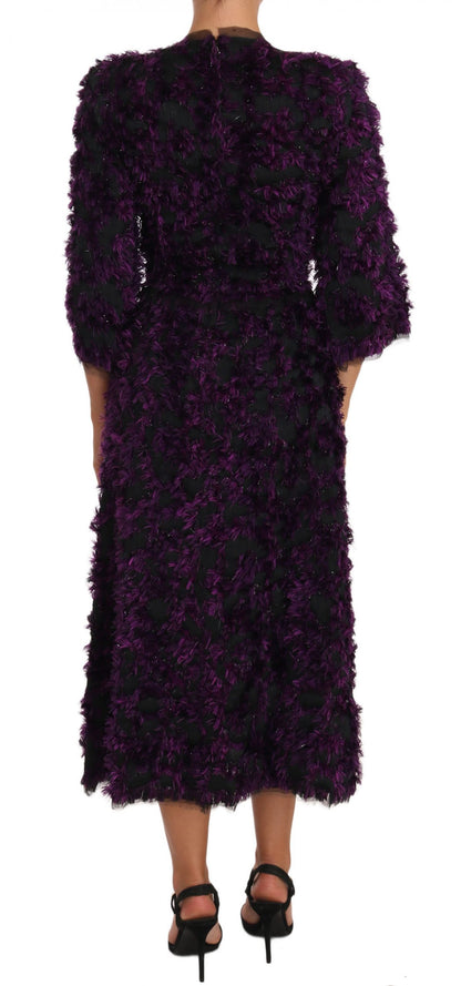 Dolce &amp; Gabbana – Lilafarbenes Midi-Etuikleid mit Fransen