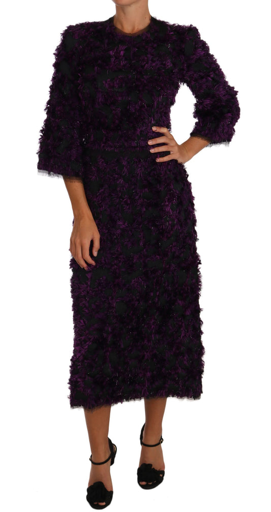 Dolce &amp; Gabbana – Lilafarbenes Midi-Etuikleid mit Fransen