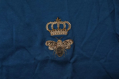 Dolce &amp; Gabbana – Blaues T-Shirt mit Krone und Biene aus Baumwolle für Herren