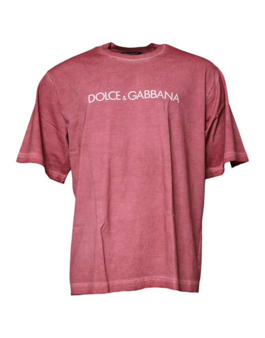 Dolce &amp; Gabbana – Rosafarbenes Baumwoll-T-Shirt mit Rundhalsausschnitt und Logo-Print