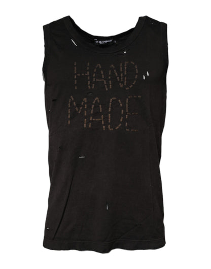 Dolce &amp; Gabbana – Schwarzes, ärmelloses Tank-T-Shirt mit Rundhalsausschnitt