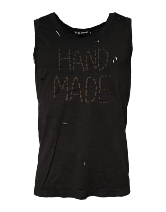 Dolce &amp; Gabbana – Schwarzes, ärmelloses Tank-T-Shirt mit Rundhalsausschnitt