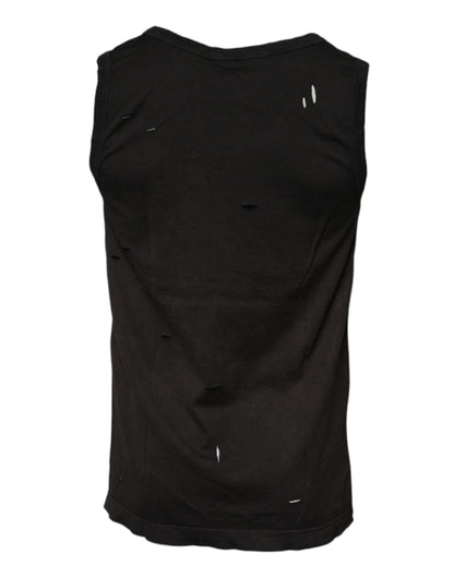 Dolce &amp; Gabbana – Schwarzes, ärmelloses Tank-T-Shirt mit Rundhalsausschnitt