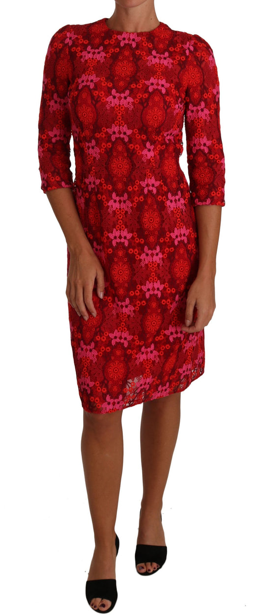Dolce &amp; Gabbana Etuikleid mit floraler Häkelspitze, Rot/Rosa