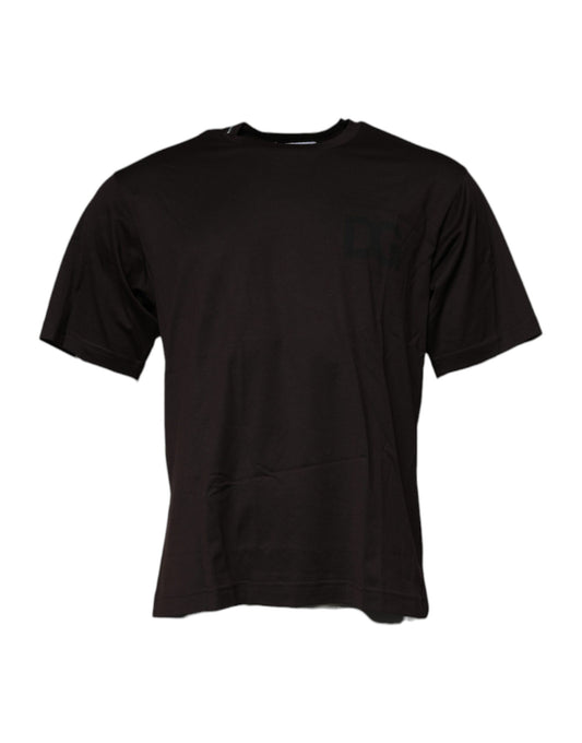 Dolce &amp; Gabbana – Dunkelbraunes T-Shirt aus Baumwolle mit Rundhalsausschnitt und Logo