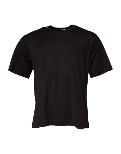 Dolce &amp; Gabbana – Dunkelbraunes T-Shirt aus Baumwolle mit Rundhalsausschnitt und Logo
