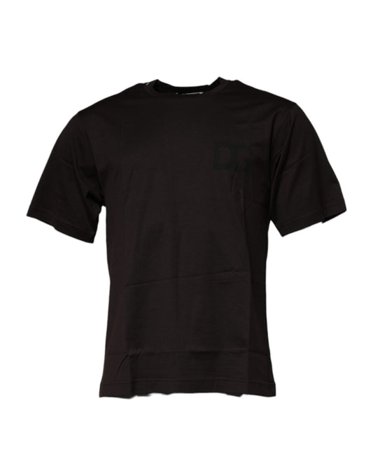 Dolce &amp; Gabbana – Dunkelbraunes T-Shirt aus Baumwolle mit Rundhalsausschnitt und Logo