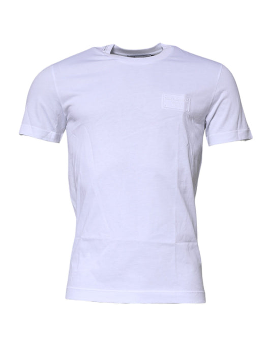 Dolce &amp; Gabbana – Weißes Baumwoll-T-Shirt mit Rundhalsausschnitt und Logo-Plakette