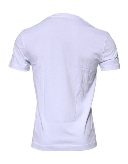 Dolce &amp; Gabbana – Weißes Baumwoll-T-Shirt mit Rundhalsausschnitt und Logo-Plakette