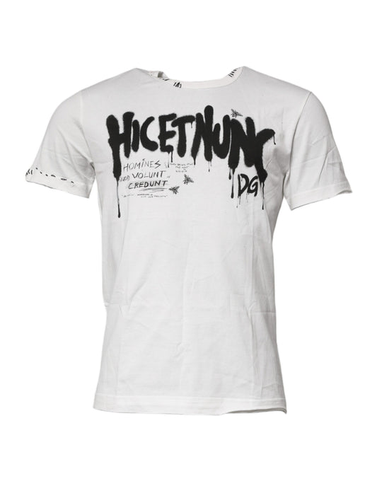 Dolce &amp; Gabbana – Weißes Baumwoll-T-Shirt mit Rundhalsausschnitt und grafischem Print
