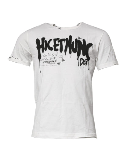 Dolce &amp; Gabbana – Weißes Baumwoll-T-Shirt mit Rundhalsausschnitt und grafischem Print