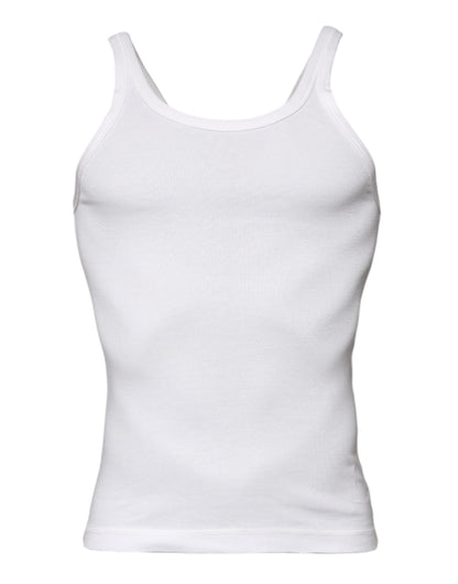 Dolce &amp; Gabbana – Ärmelloses Tank-T-Shirt aus Baumwolle mit Rundhalsausschnitt in Elfenbein