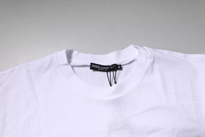 Dolce &amp; Gabbana – Weißes Baumwoll-T-Shirt mit Rundhalsausschnitt und Logo-Patch