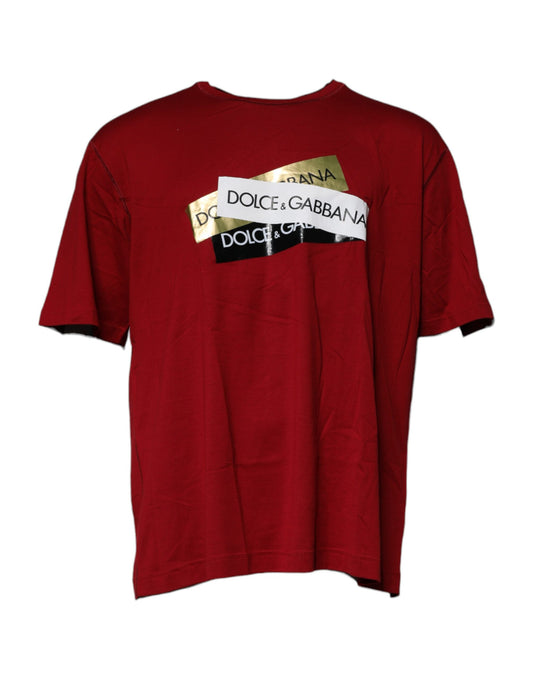 Dolce &amp; Gabbana Red Logo Tape Cotton Crew Neck T-shirt
