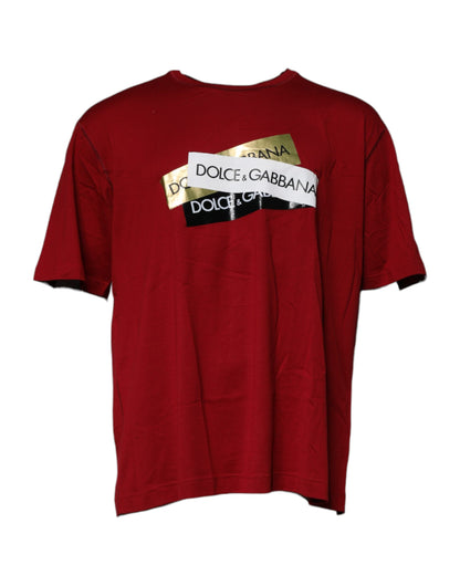 Dolce &amp; Gabbana Red Logo Tape Cotton Crew Neck T-shirt