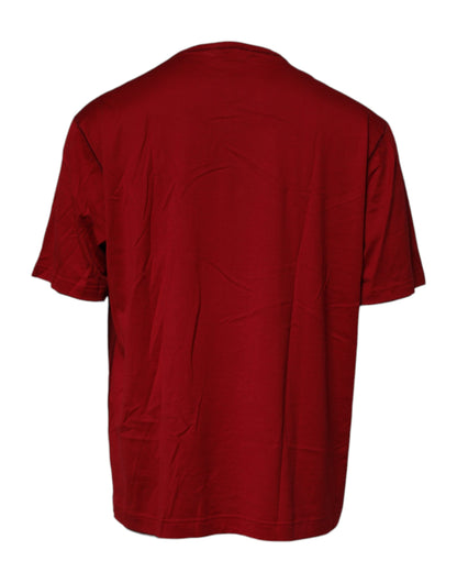 Dolce &amp; Gabbana Red Logo Tape Cotton Crew Neck T-shirt