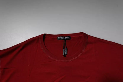 Dolce &amp; Gabbana Red Logo Tape Cotton Crew Neck T-shirt