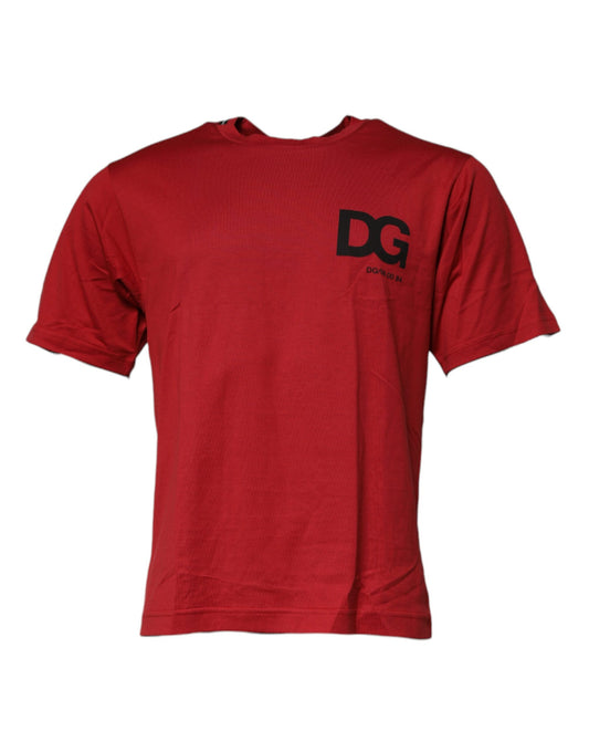 Dolce &amp; Gabbana – Rotes T-Shirt aus Baumwolle mit Rundhalsausschnitt und DG-Logo