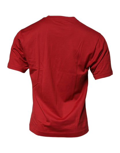 Dolce &amp; Gabbana – Rotes T-Shirt aus Baumwolle mit Rundhalsausschnitt und DG-Logo