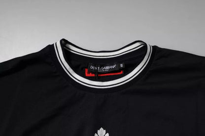 Dolce &amp; Gabbana Dunkelblaues T-Shirt aus Baumwolle mit Rundhalsausschnitt und Logo-Krone