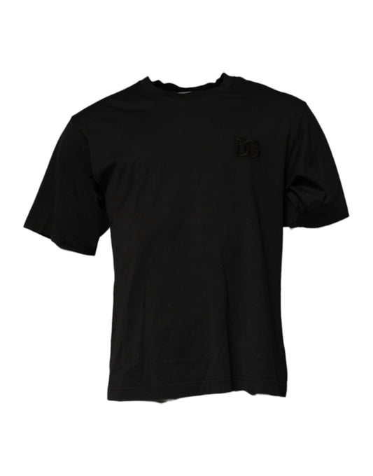 Dolce &amp; Gabbana – Schwarzes T-Shirt aus Baumwolle mit Rundhalsausschnitt und DG-Logo
