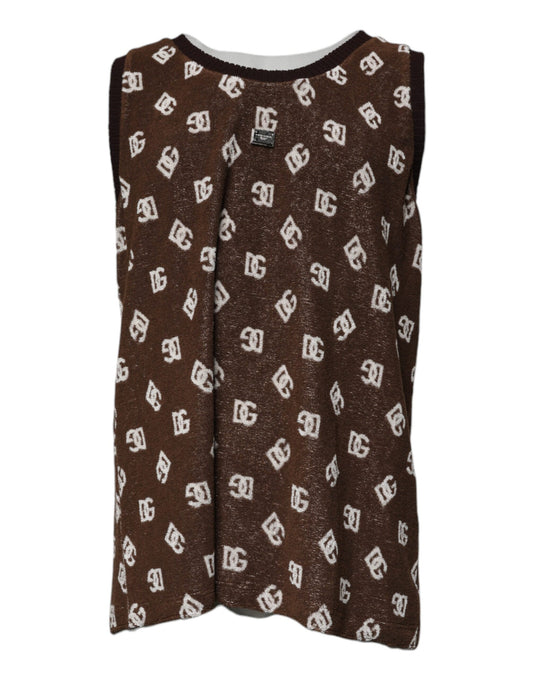 Dolce &amp; Gabbana – Braunes T-Shirt aus Baumwolle mit Rundhalsausschnitt und Logo-Monogramm