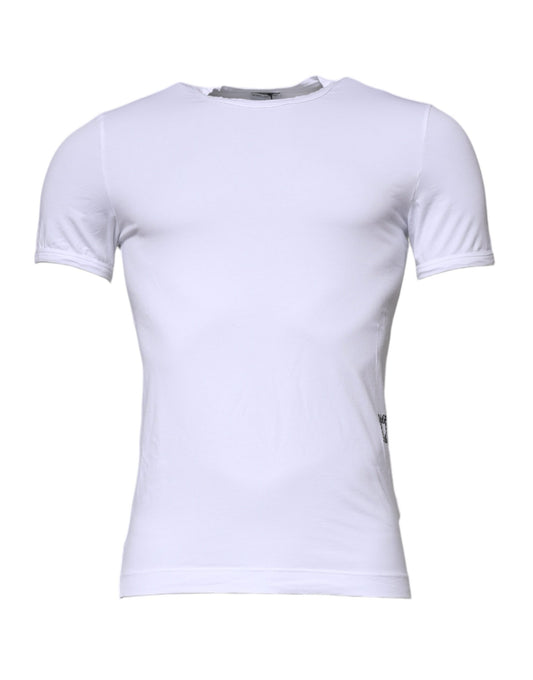 Dolce &amp; Gabbana – Weißes Unterwäsche-T-Shirt aus Baumwollstretch mit Rundhalsausschnitt