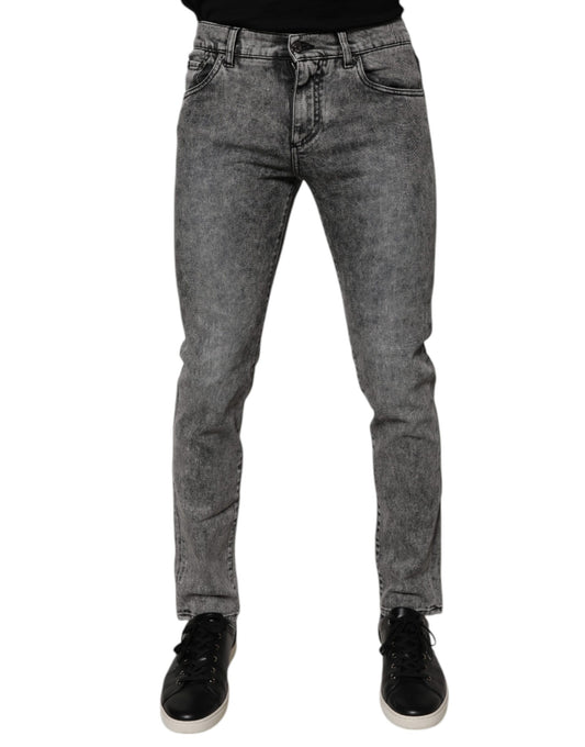 Dolce &amp; Gabbana Dark Gray Washed Cotton Slim Fit Denim Jeans