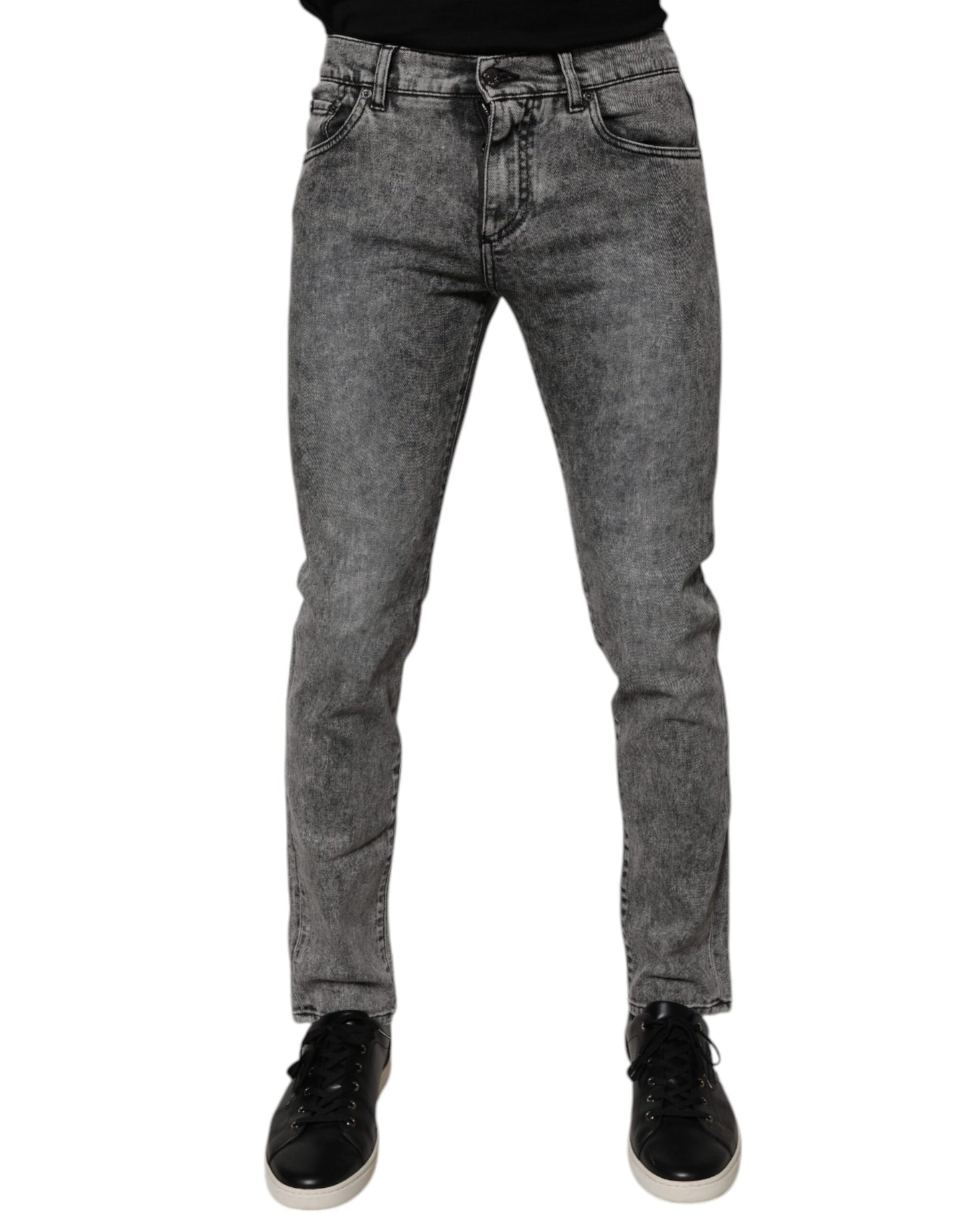 Dolce &amp; Gabbana Dark Gray Washed Cotton Slim Fit Denim Jeans