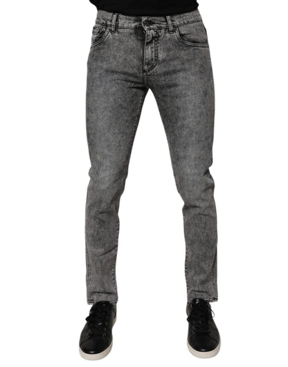 Dolce &amp; Gabbana Dark Gray Washed Cotton Slim Fit Denim Jeans