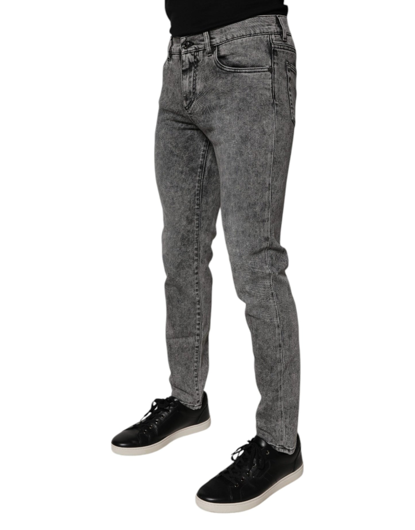 Dolce &amp; Gabbana Dark Gray Washed Cotton Slim Fit Denim Jeans