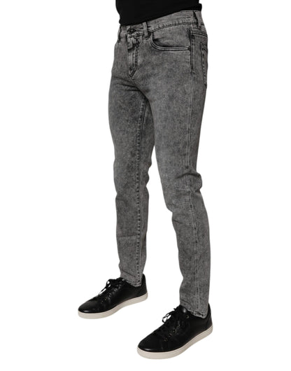 Dolce &amp; Gabbana Dark Gray Washed Cotton Slim Fit Denim Jeans