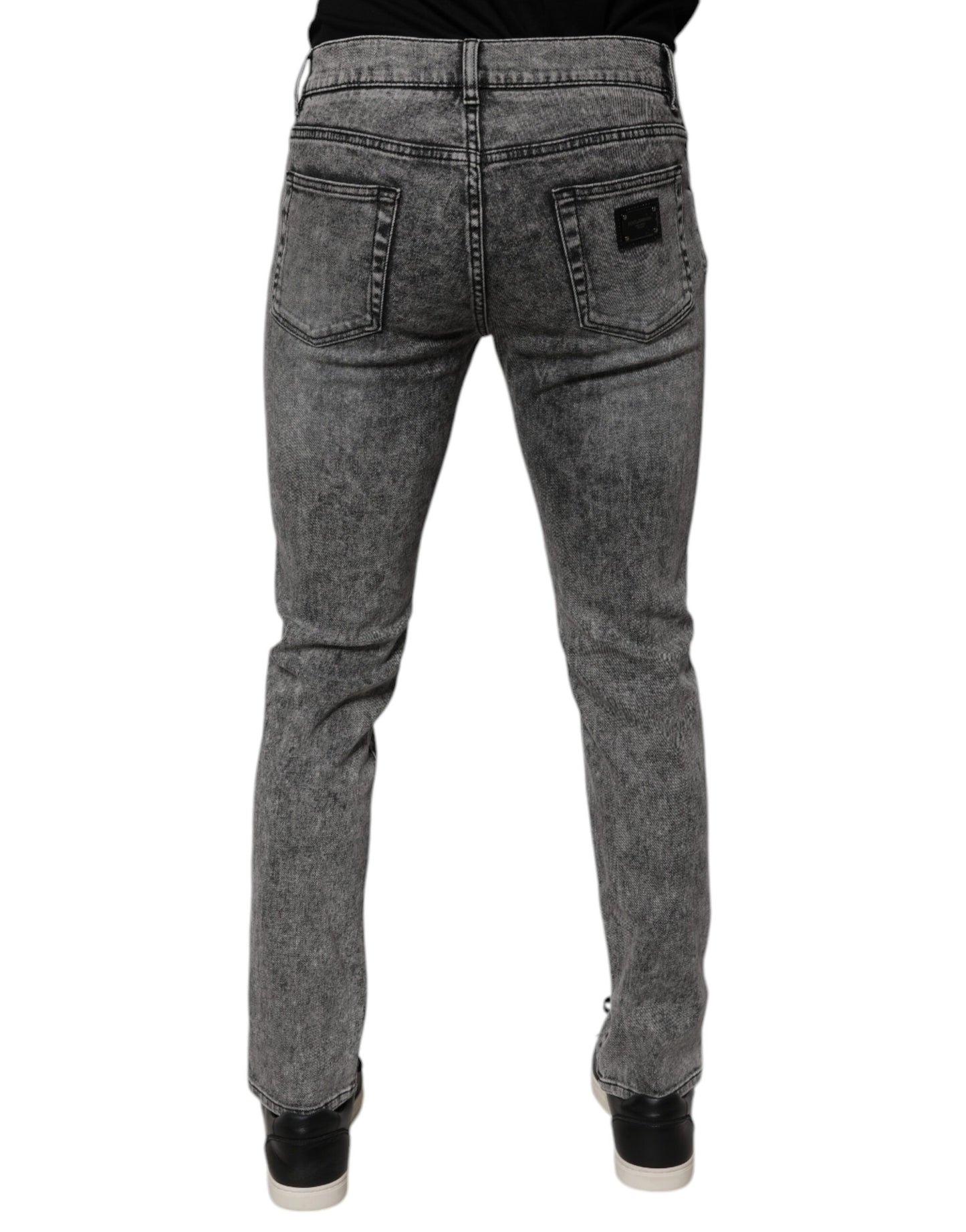 Dolce &amp; Gabbana Dark Gray Washed Cotton Slim Fit Denim Jeans