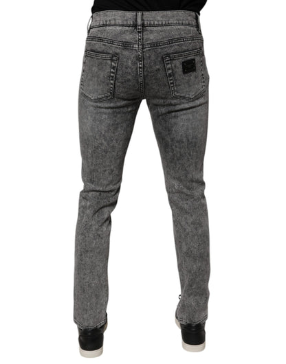 Dolce &amp; Gabbana Dark Gray Washed Cotton Slim Fit Denim Jeans