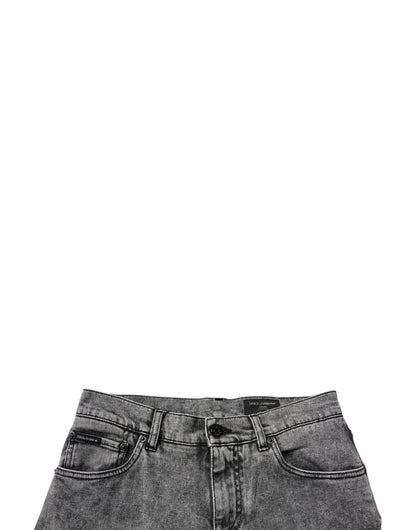 Dolce &amp; Gabbana Dark Gray Washed Cotton Slim Fit Denim Jeans