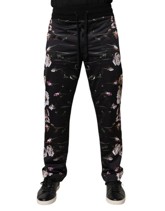 Dolce &amp; Gabbana Black Floral Polyester Jogger Pants