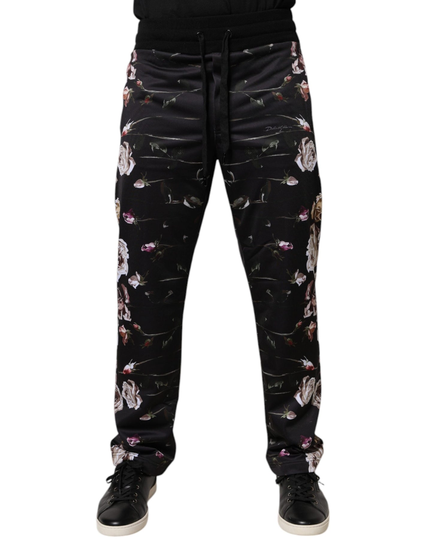 Dolce &amp; Gabbana Black Floral Polyester Jogger Pants