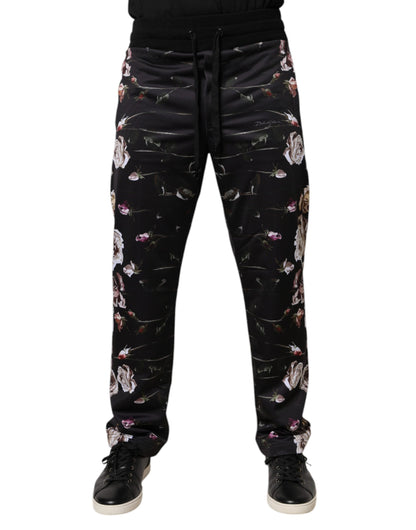 Dolce &amp; Gabbana Black Floral Polyester Jogger Pants