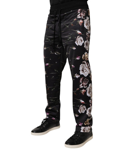 Dolce &amp; Gabbana Black Floral Polyester Jogger Pants