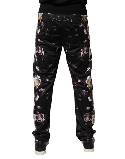 Dolce &amp; Gabbana Black Floral Polyester Jogger Pants