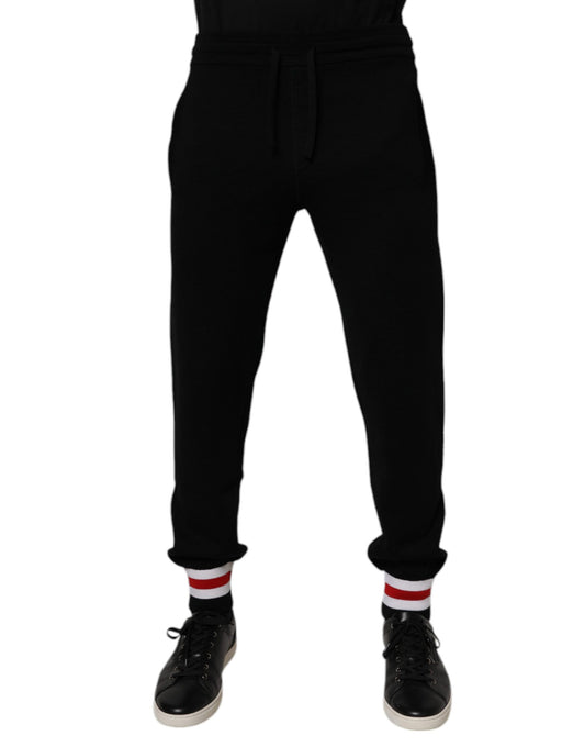 Dolce &amp; Gabbana Black Wool Mid Waist Jogger Sweatpants Pants