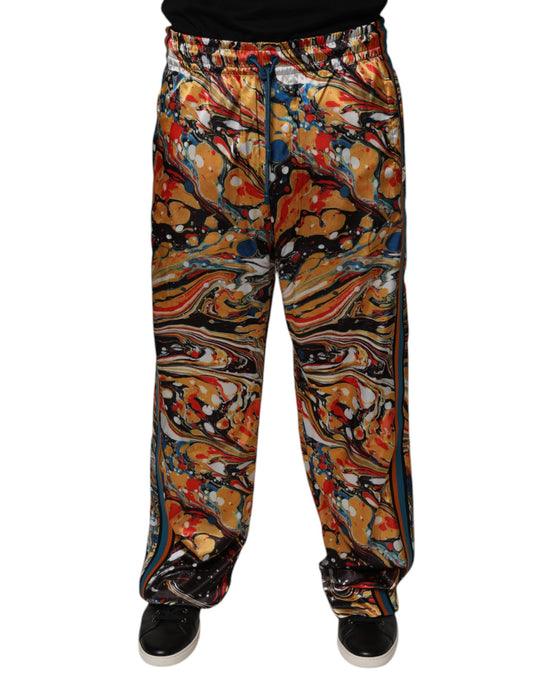 Dolce &amp; Gabbana Multicolor Marble Satin Men Tracksuit Pants
