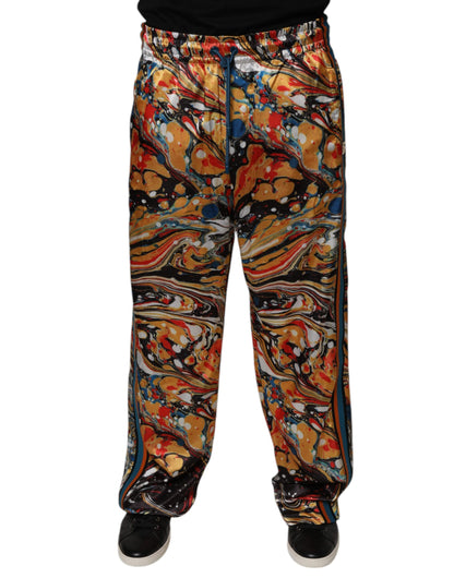 Dolce &amp; Gabbana Multicolor Marble Satin Men Tracksuit Pants