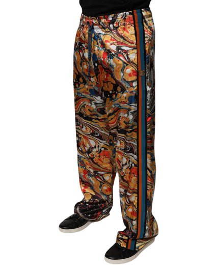 Dolce &amp; Gabbana Multicolor Marble Satin Men Tracksuit Pants
