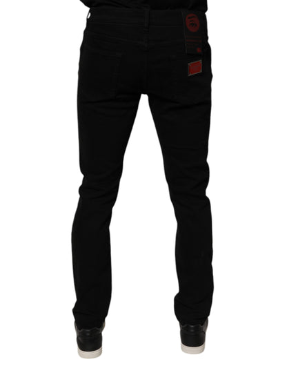 Dolce &amp; Gabbana Black Tattered Cotton Skinny Men Denim Jeans
