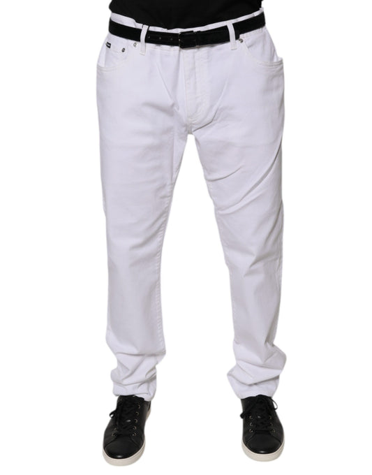Dolce &amp; Gabbana White Cotton Stretch Skinny Men Denim Jeans