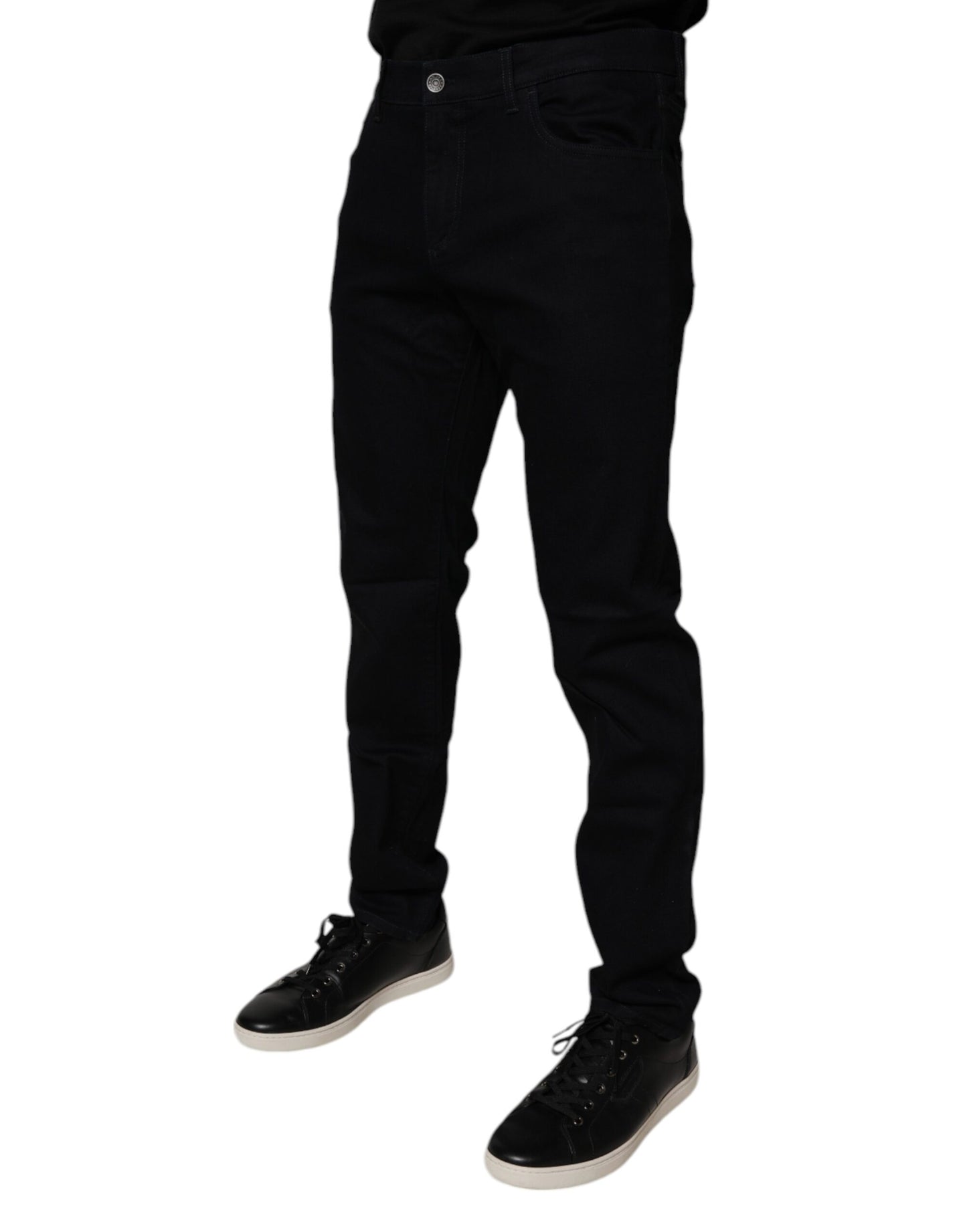 Dolce &amp; Gabbana Black Cotton Stretch Slim Fit Men Denim Jeans