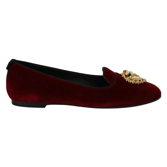Dolce &amp; Gabbana – Flacher Schuh aus burgunderfarbener Baumwolle