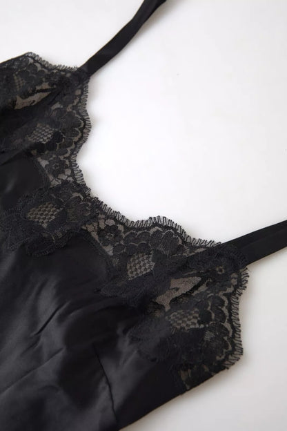Dolce &amp; Gabbana Nachtwäsche aus schwarzer Spitze und Seide, Camisole-Oberteil