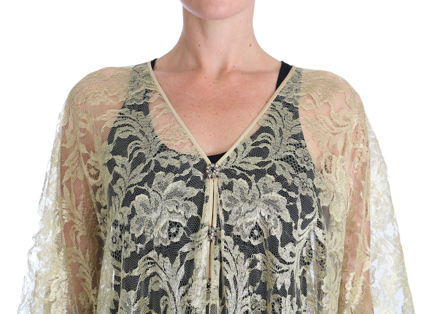 Dolce &amp; Gabbana – Cape-Kleid mit goldener Blumenspitze und Kristallen